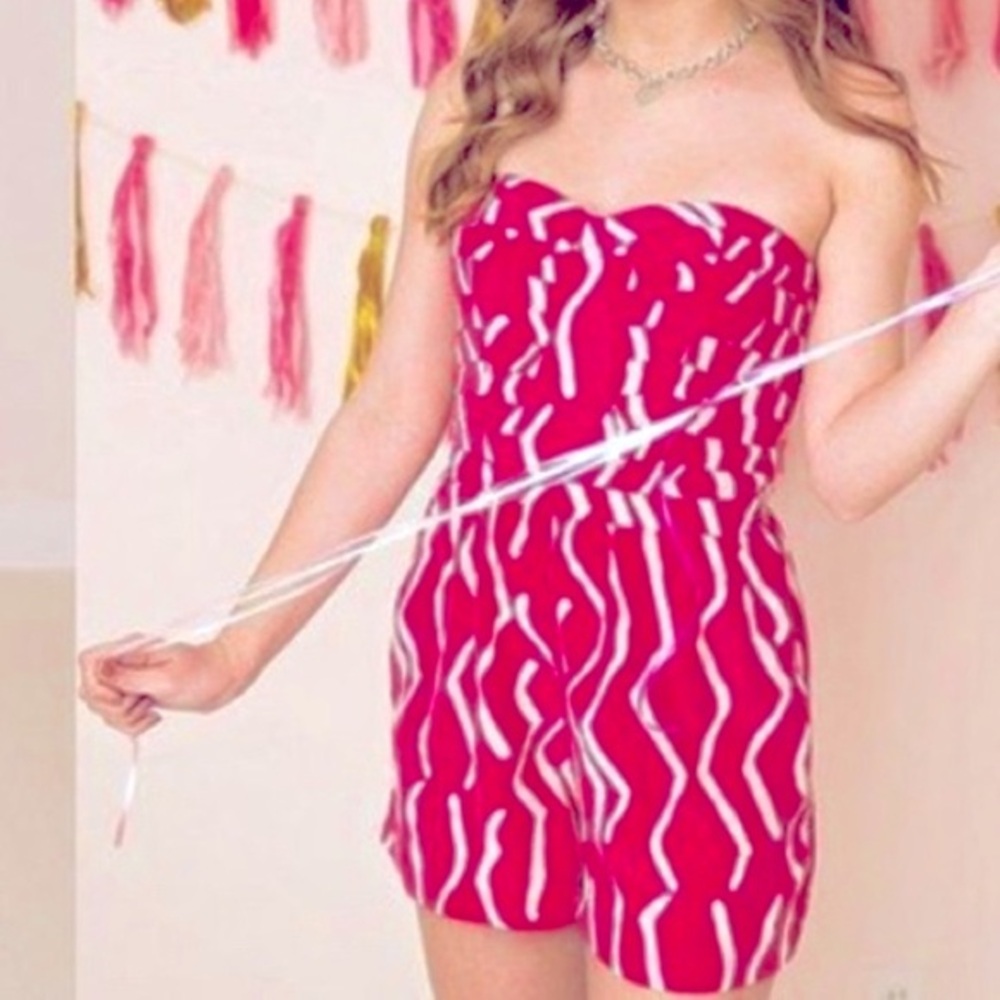 Charlie Jade Pink and‎ White Silk Strapless Romper